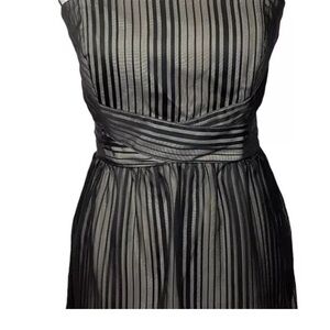 White House Black Market Strapless Black and White Striped Tulle Dress